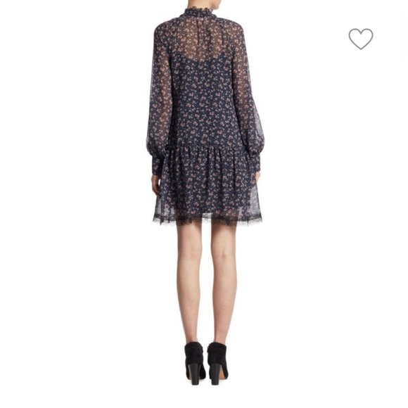 See By Chloe Navy Floral Rose Printed Chiffon Long Sleeve Dress - Picture 3 of 11